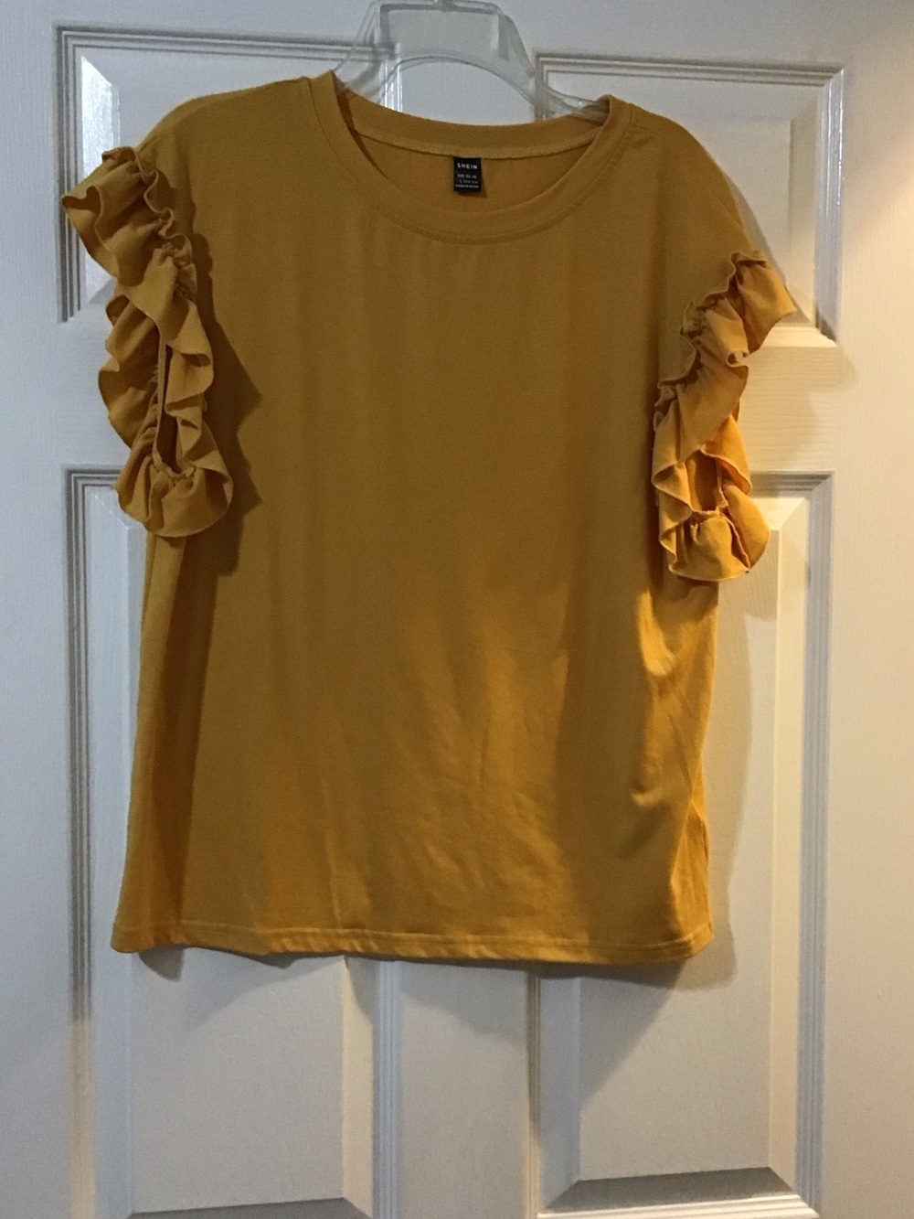 SHEIN Mustard Ruffle Sleeve Tee